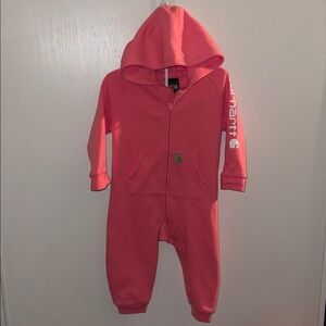 Carhartt Baby Coveralls Girl Sz 12Mos Pink Zipper Front Hoodie One Piece Romper